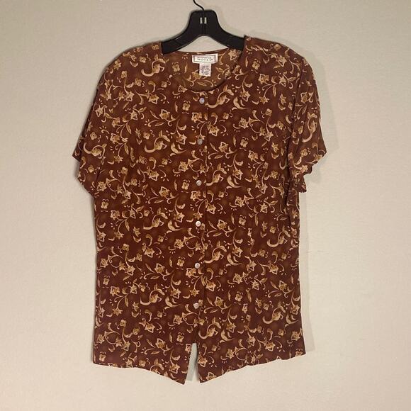 Vintage Silk Skirt Set Floral Blouse & Midi Jennifer Moore 90s ~ Sz 12/14 fits 8 - Picture 4 of 11